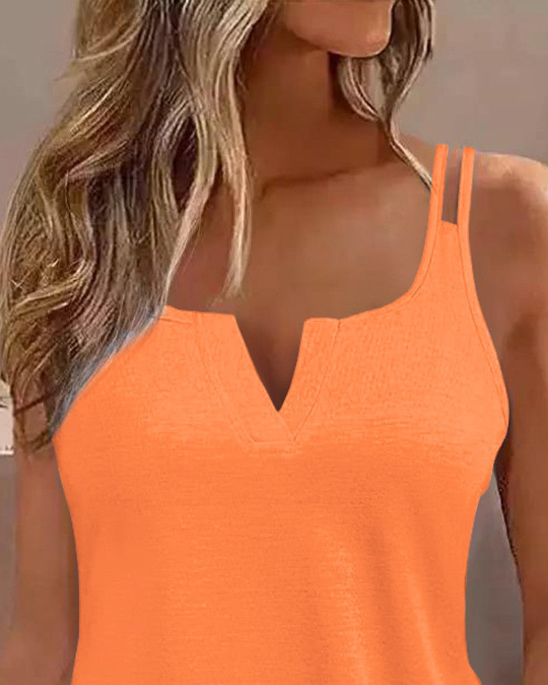 Notch Neck Double Strap Tank Top