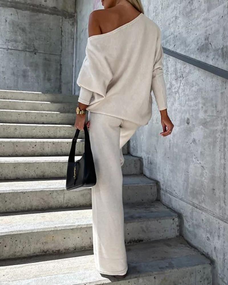 Skew Neck Batwing Sleeve Top & Pants Set