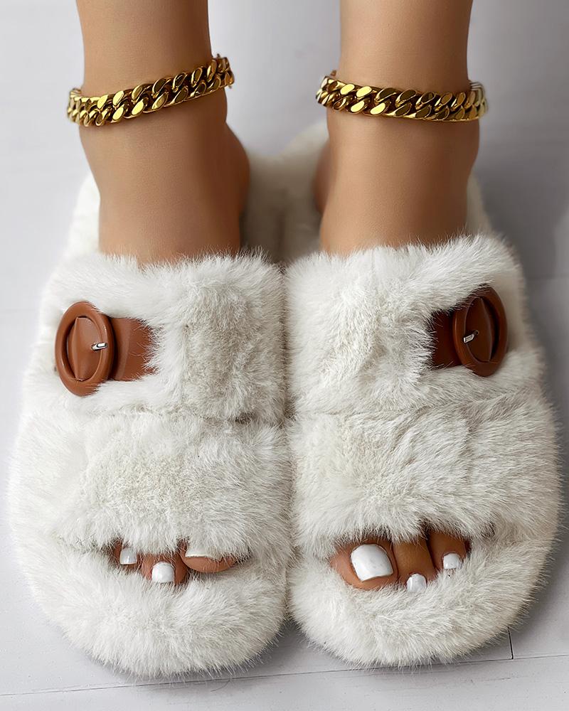 Buckled Fluffy Soft Winter Slippers