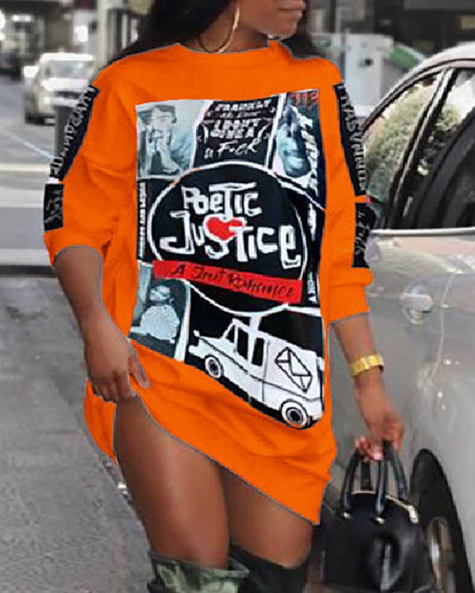 Poetic Justice Graphic Print Long Sleeve Sweatshirt Dress