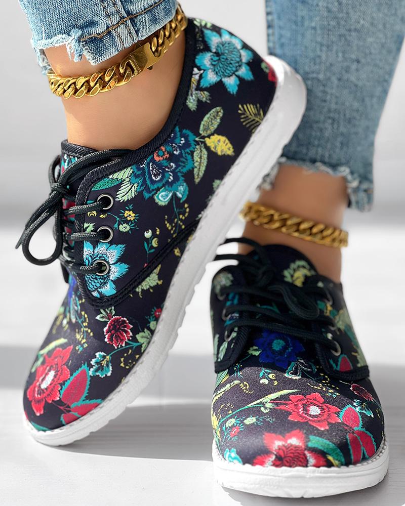 Christmas Floral Lace up Sneakers