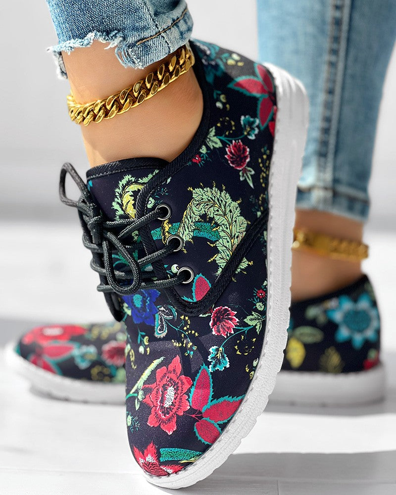 Christmas Floral Lace up Sneakers