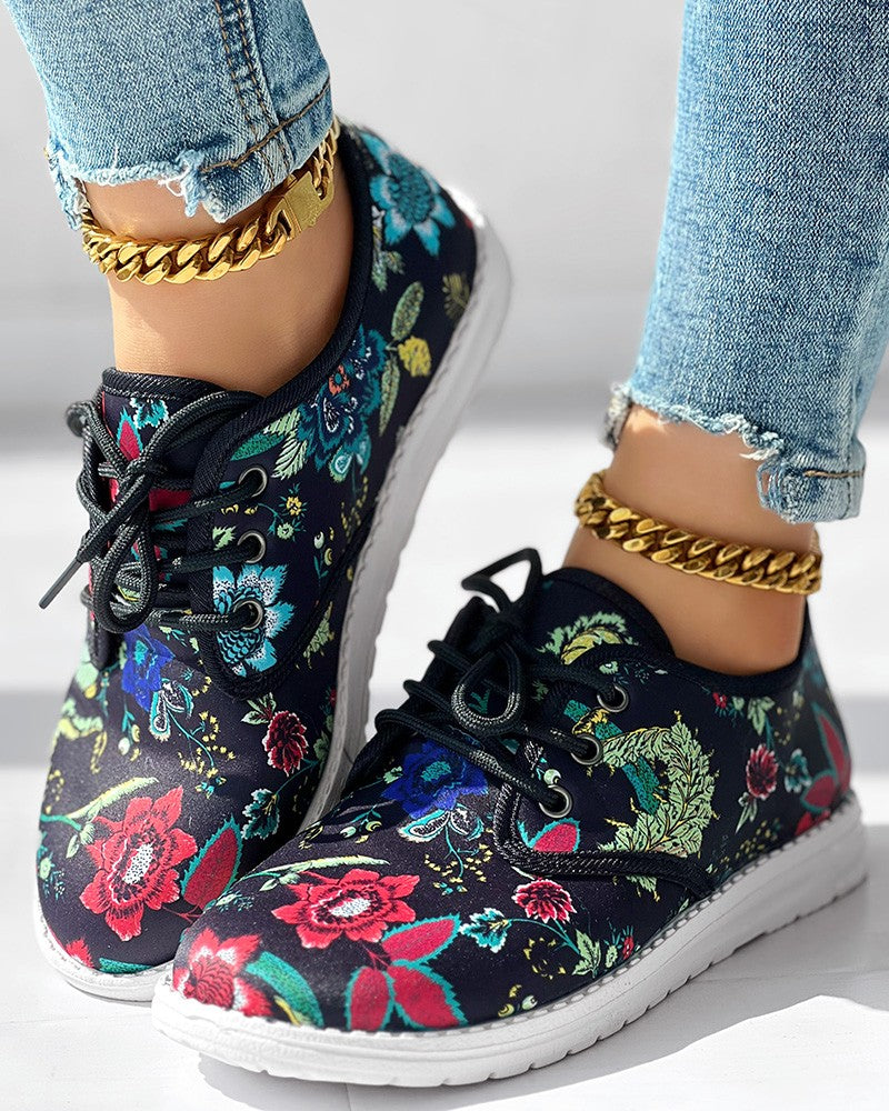 Christmas Floral Lace up Sneakers