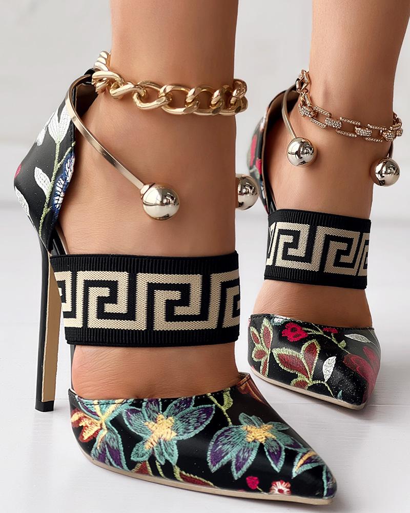 Floral Geometric Stiletto Heel Pumps