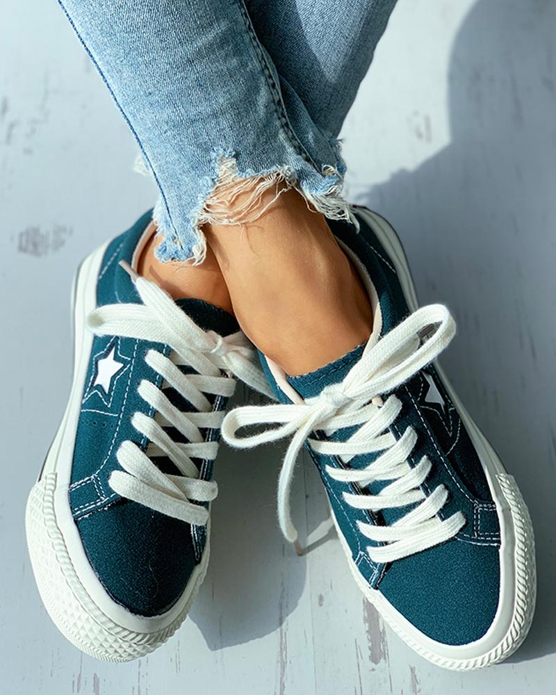 Star Pattern Cutout Lace up Suede Shoes