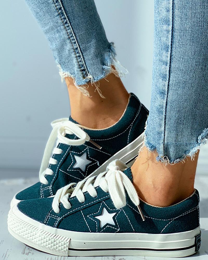 Star Pattern Cutout Lace up Suede Shoes