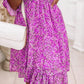 Pink Ditsy Floral Print Lantern Sleeve Ruffles Shirred Dress