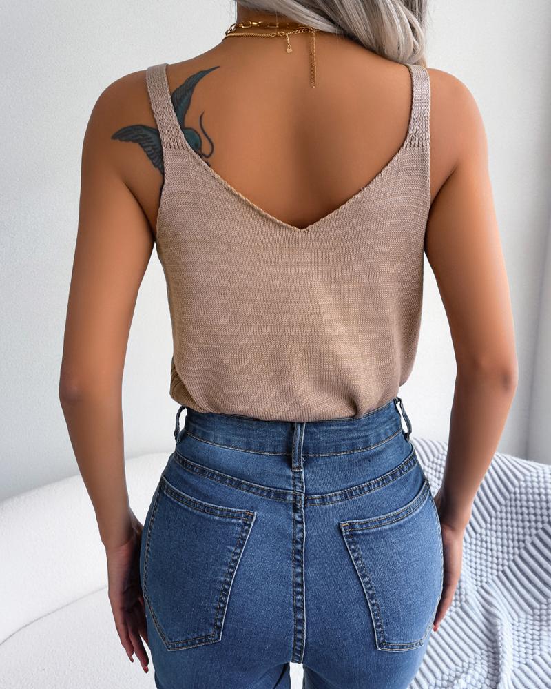 Hollow Out V Neck Tank Top