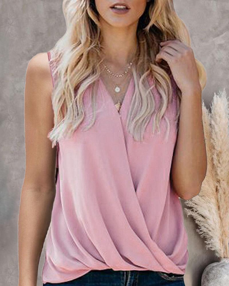 V Neck Draped Wrap Tank Top