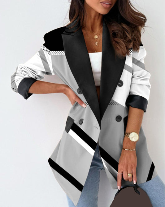 Geometric Print Double Breasted Blazer Coat