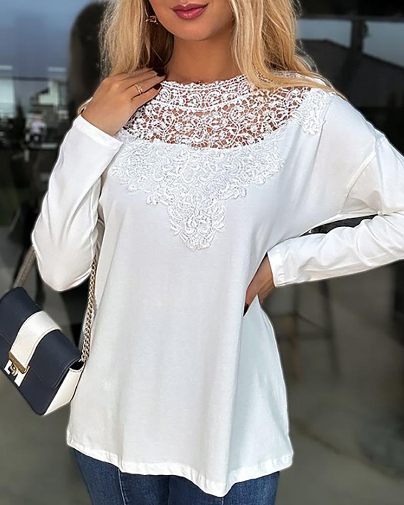 Contrast Lace Long Sleeve Top