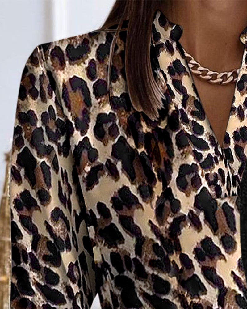 Colorblock Leopard Print Contrast Sequin Top