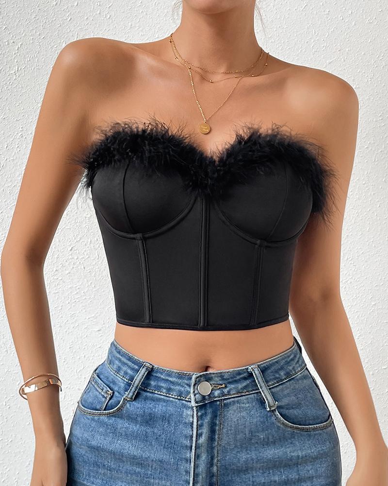 Feather Decor Fishbone Corset Top