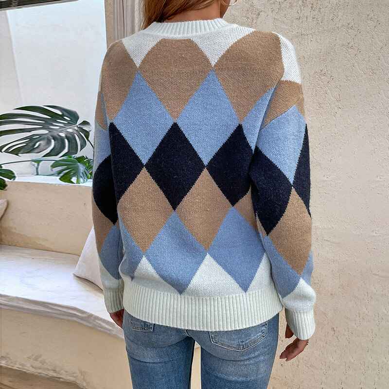 Apricot-WomenTeen-Girls-Trendy-Argyle-PlaidHeart-Knit-Sweater-Pullover-Long-Sleeve-Y2K-Sweater-Top-Shirt-Soft-Stretchy-Winter-K437-Back