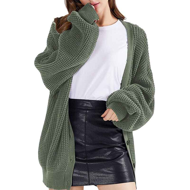 Army-Green-Womens-Bishop-Long-Sleeve-Button-Front-Cardigan-Sweater-Coat-Solid-V-Neck-Jacket-Outerwear-K018