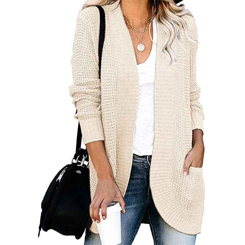 Beige-FallWinterWomens-Open-Front-Long-Sleeve-Loose-Slouchy-Waffle-Chunky-Knit-Cardigan-Sweater-with-Pockets-K026