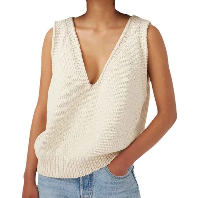 Beige-Womens-Knit-Sweater-Vest-Women-Crop-Y2K-Sweater-Vests-V-Neck-Sleeveless-JK-Uniform-Pullover-Knitwear-Tops-K023