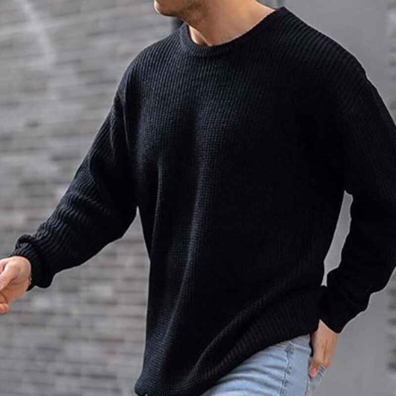    Black-Mens-Long-Sleeve-Soft-Touch-Crewneck-Sweater-G068-front