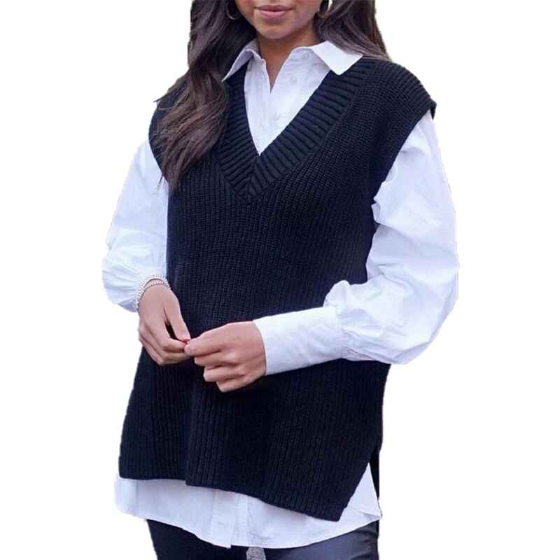 Black-Sweater-Vest-Women-Knitted-V-Neck-Oversized-Sweaters-Sleeveless-Knitwear-Tank-Tops-K40