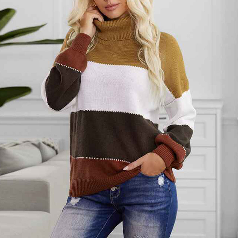 Black-Women-Casual-Turtleneck-Batwing-Sleeve-Slouchy-Oversized-Ribbed-Knit-Tunic-Sweaters-Pullover-K186-Front