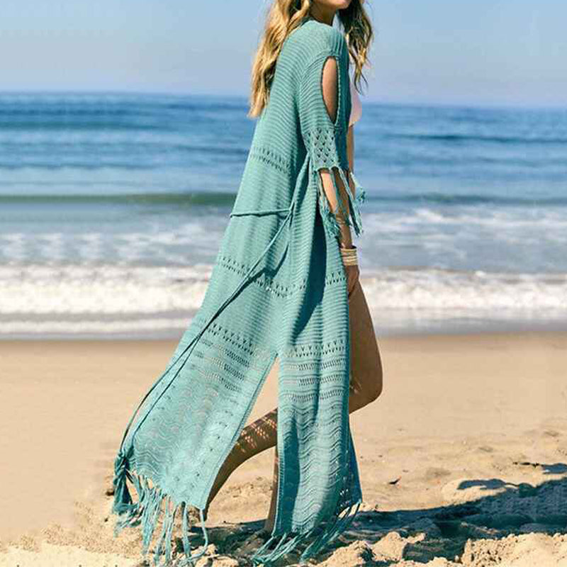 Blue-Women-Sexy-Lace-Crochet-Open-Front-Swimsuit-Beach-Long-Kimono-Cover-Ups-Side