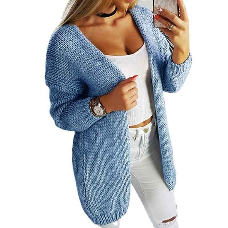     Blue-Womens-Winter-Fall-Casual-Open-Front-Knit-Long-Cardigans-Sweaters-Coats-K039