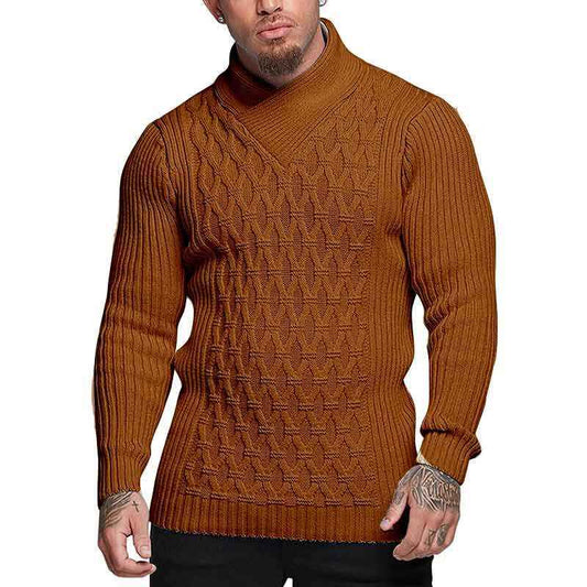     Brown-Men_sShawlCollarSweatersTurtleneckCableKnittedPulloverSweaterLooseFitKnitwearCasualWinterOutwearG064