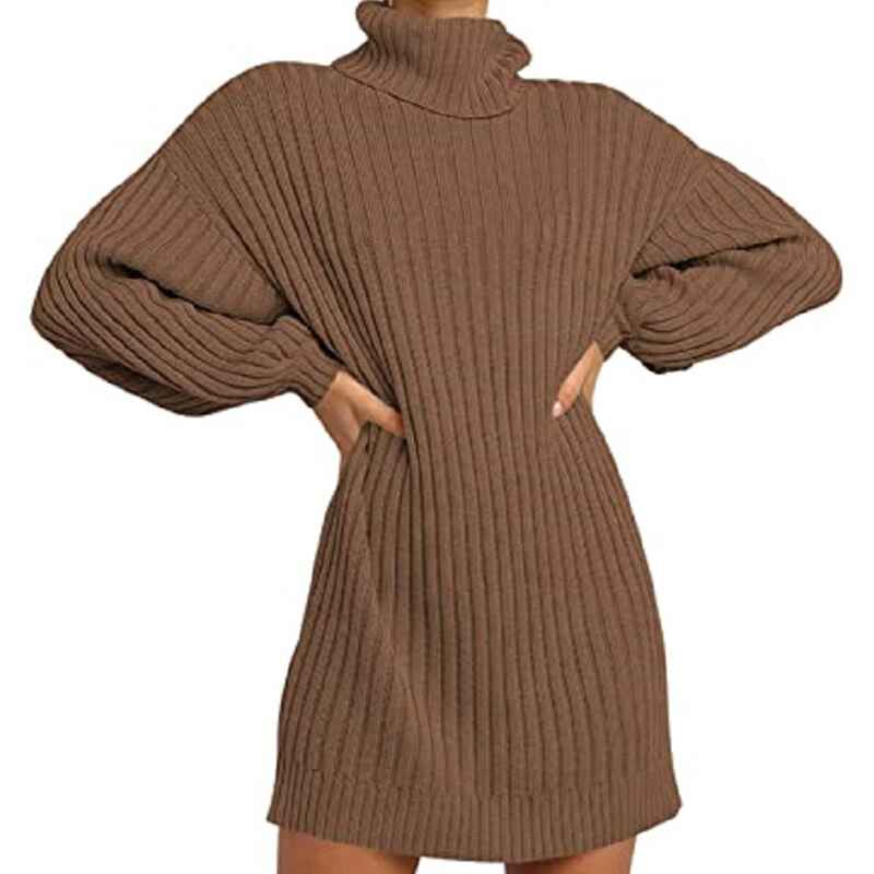 Brown-Women-Turtleneck-Long-Lantern-Sleeve-Casual-Loose-Oversized-Sweater-Dress-Soft-Winter-Pullover-Dresses-K016