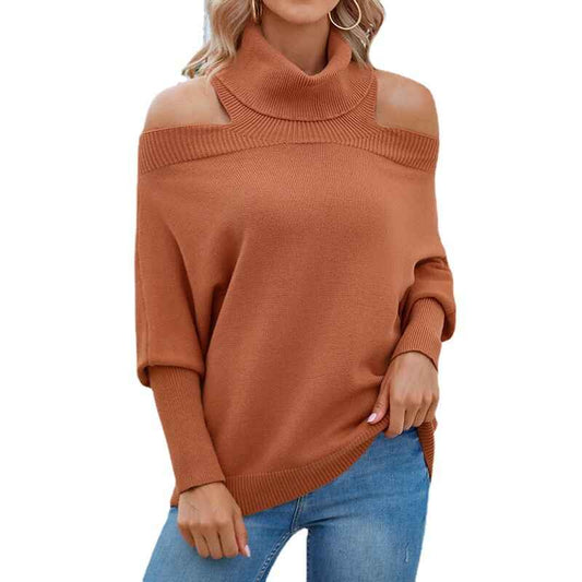 Cold-Shoulder-Long-Sleeve-Sweater-Halter-Neck-Backless-Loose-Sweater-Tops-K263