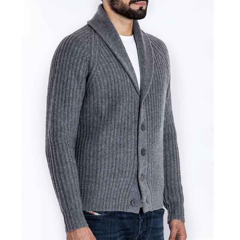 Dark-Gray-Mens-Long-Sleeve-Soft-Touch-Shawl-Collar-Cardigan-G026