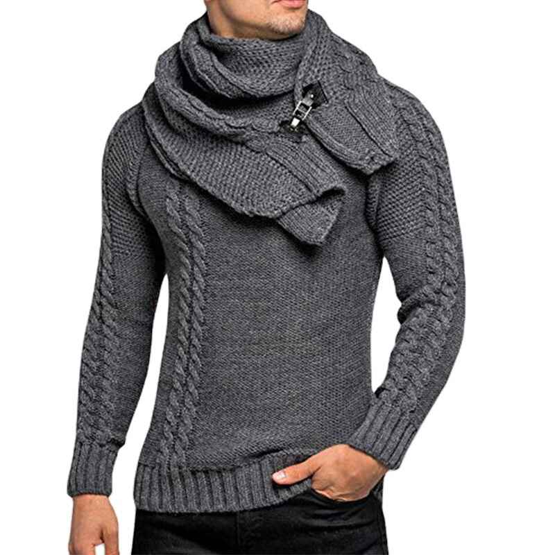    Dark-gray-Mens-Knitted-Turtleneck-Sweater-Long-Sleeve-Slim-Fit-Designer-Shawl-Collar-Pullover-G016