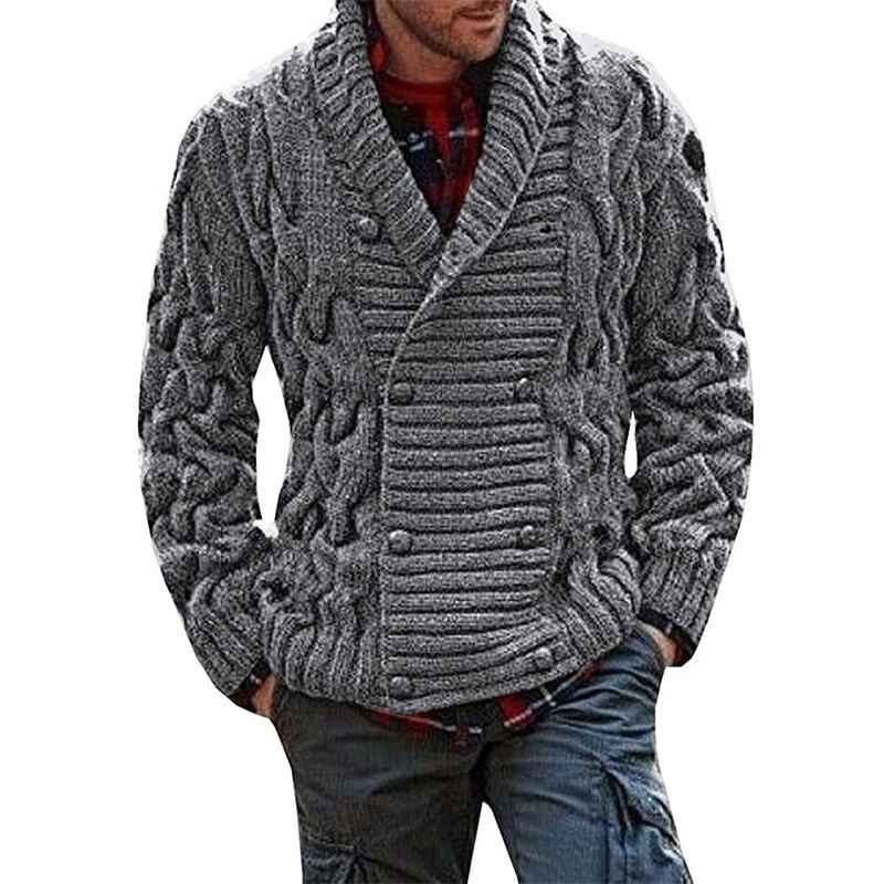 Gray-Mens-Shawl-Collar-Cable-Rib-Knitted-Button-Closure-Casual-Winter-Chunky-Thermal-Long-Sleeve-Solid-Cardigan-Sweater-G006