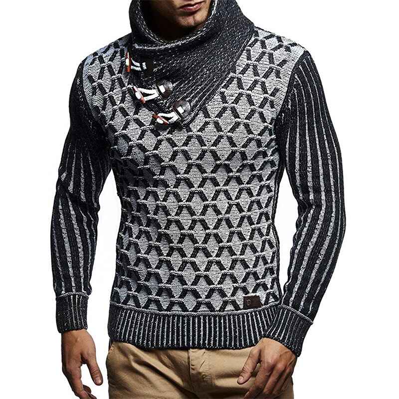     Gray-Mens-Sweater-Knitted-Shawl-Turtleneck-Pullover-Winter-Hip-Hop-Streetwear-Slim-Sweater-G014