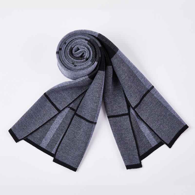     Gray-Mens-Winter-Warm-Cashmere-Scarf-Plaid-Tassel-Scarf-for-Men-Soft-Long-Cotton-D014-Front