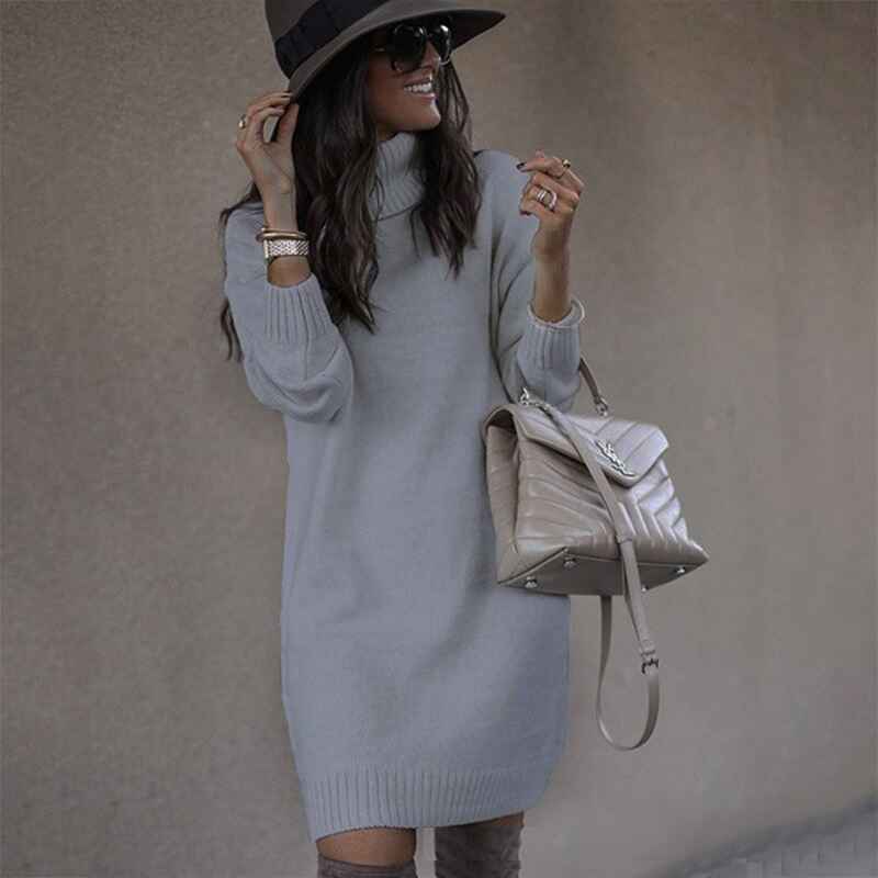    Gray-Womens-Long-Sleeve-Turtleneck-Sweater-Dresses-Knitted-Bodycon-Midi-Sheath-Jumper-Dresses-K024