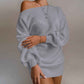Gray-Womens-Off-Shoulder-Sweater-Dress-Long-Sleeve-Loose-Oversized-Pullover-Knit-Jumper-K032
