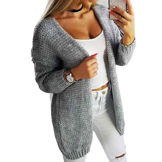 Gray-Womens-Winter-Fall-Casual-Open-Front-Knit-Long-Cardigans-Sweaters-Coats-K039