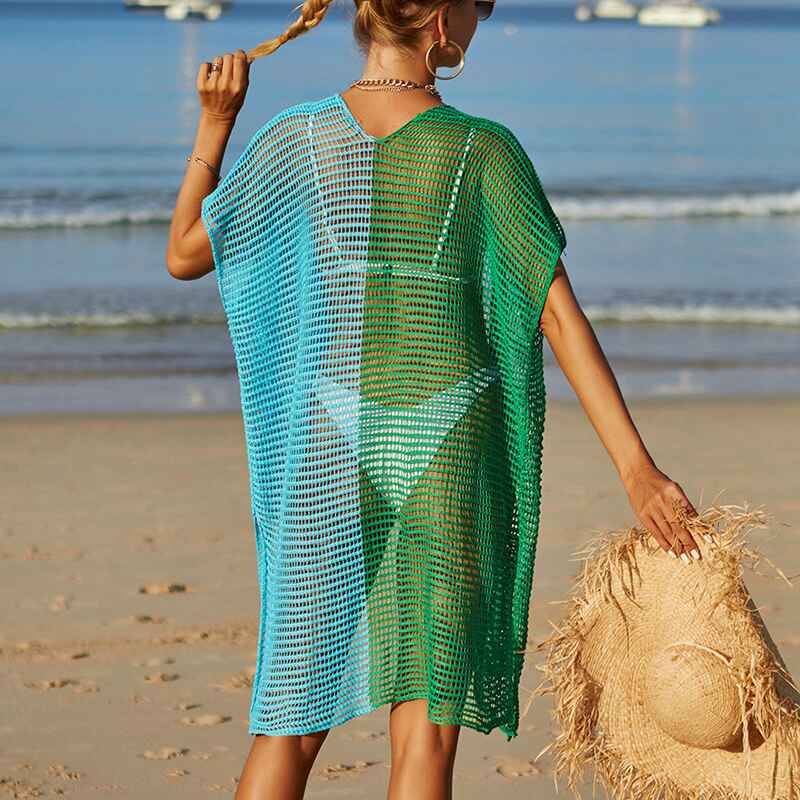 Green-Blue--Womens-Swimsuit-Coverup-Beach-Cover-Ups-Long-Kimono-Cardigan-Summer-knitted-Coverups-Shirt-Dress-Back