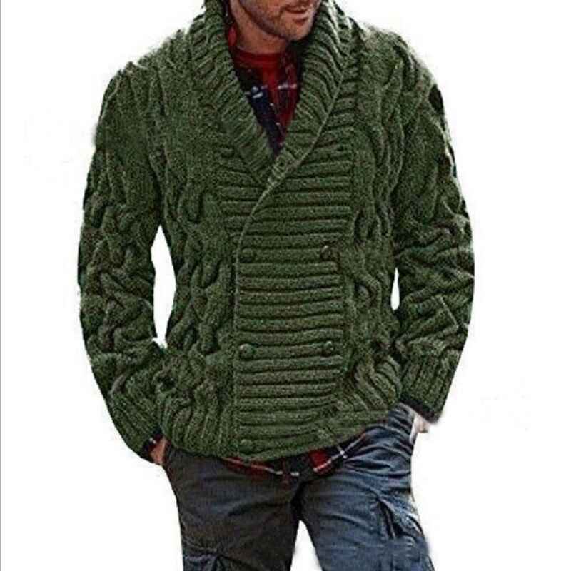     Green-Mens-Shawl-Collar-Cable-Rib-Knitted-Button-Closure-Casual-Winter-Chunky-Thermal-Long-Sleeve-Solid-Cardigan-Sweater-G006