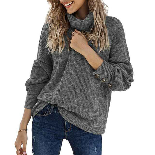 Grey-Womens-Long-sleeve-Turtleneck-Chunky-Knit-Loose-Oversized-Sweater-Pullover-Jumper-K202