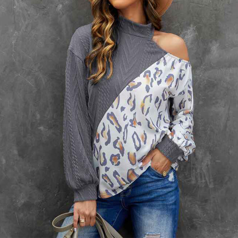 Grey-Womens-Loose-Warm-Off-Shoulder-Turtleneck-Lightweight-Soft-Pullover-Cutout-Long-Sleeve-Jumper-Sweaters-K140