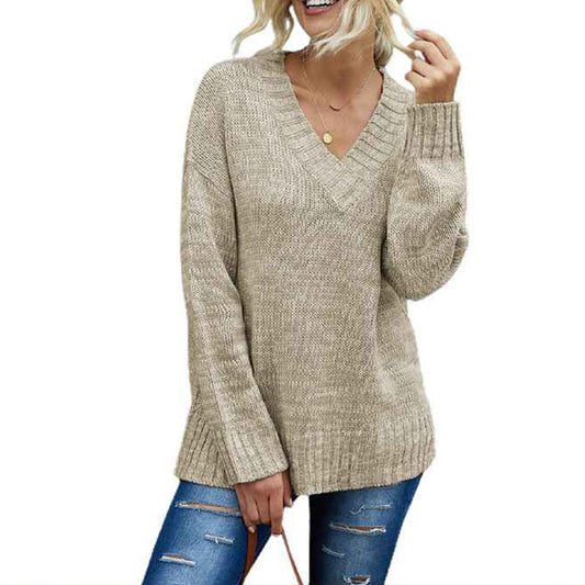 Khaki-Womens-Long-Sleeve-V-Neck-Pullover-Tops-Oversized-Chunky-Knitted-Loose-Jumper-Sweaters-K180