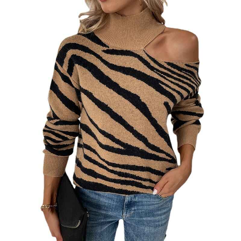 Khaki-Womens-Loose-Warm-Off-Shoulder-Turtleneck-Lightweight-Soft-Pullover-Cutout-Long-Sleeve-Jumper-Sweaters-K418