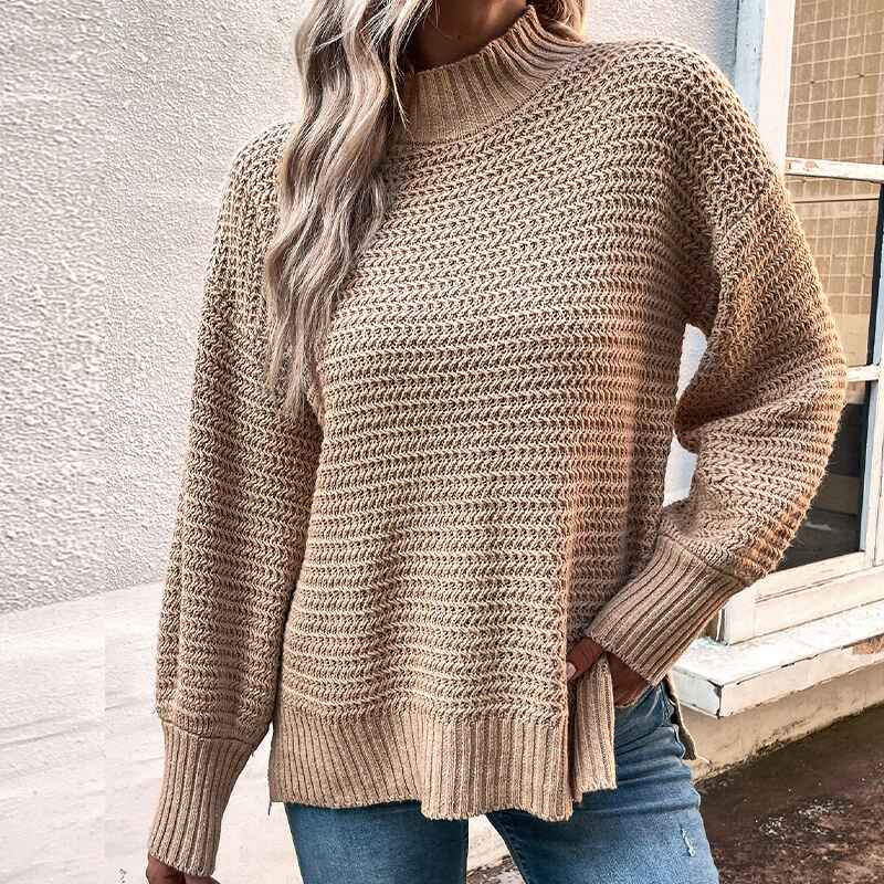 Khaki-Womens-Turtleneck-Oversized-Sweaters-Fall-Long-Batwing-Sleeve-Spilt-Hem-Tunic-Pullover-Sweater-Knit-Tops-K405