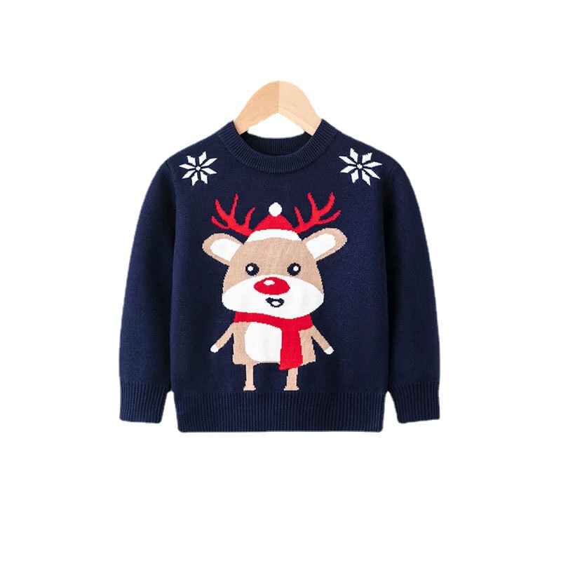 Navy-Blue-ToddlerBoyGirlChristmasSweaterKnitePulloverXmasReindeerElkSnowmanCartoonSweatshirtsTopsV047