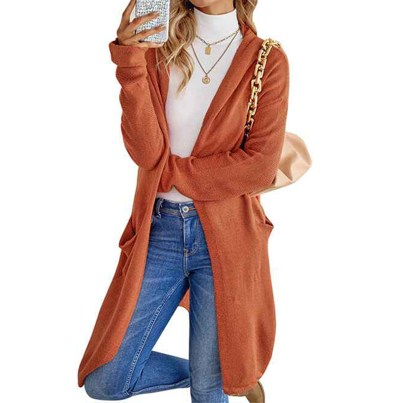    Orange-Womens-Lightweight-Longer-Length-Cardigan-Sweater-K120