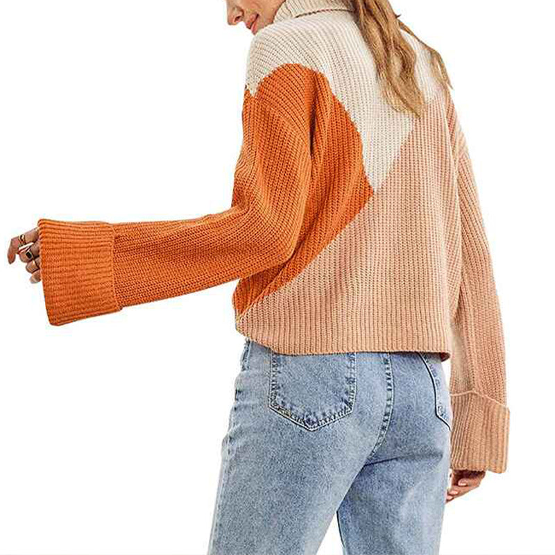 Orange-Womens-Long-Sleeve-Turtleneck-Sweater-Knit-Pullover-Casual-Sweater-K042-Back