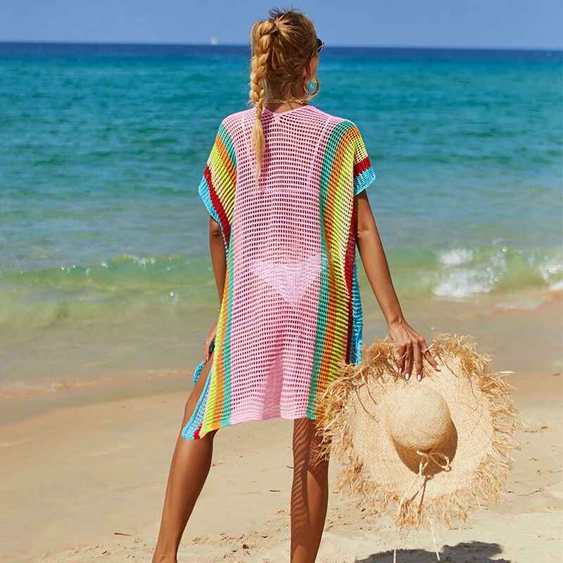 Beach Swimsuit Cover Up Bathing Suit Cover Ups Mesh Tassel Bikini Coverup Hollow Out Crochet Dress for Women K523