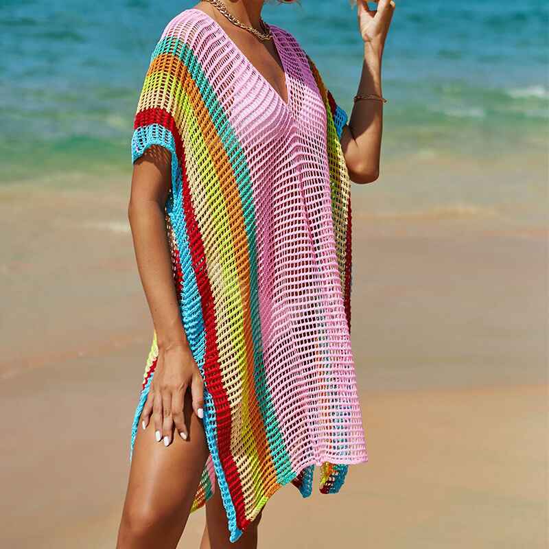 Beach Swimsuit Cover Up Bathing Suit Cover Ups Mesh Tassel Bikini Coverup Hollow Out Crochet Dress for Women K523