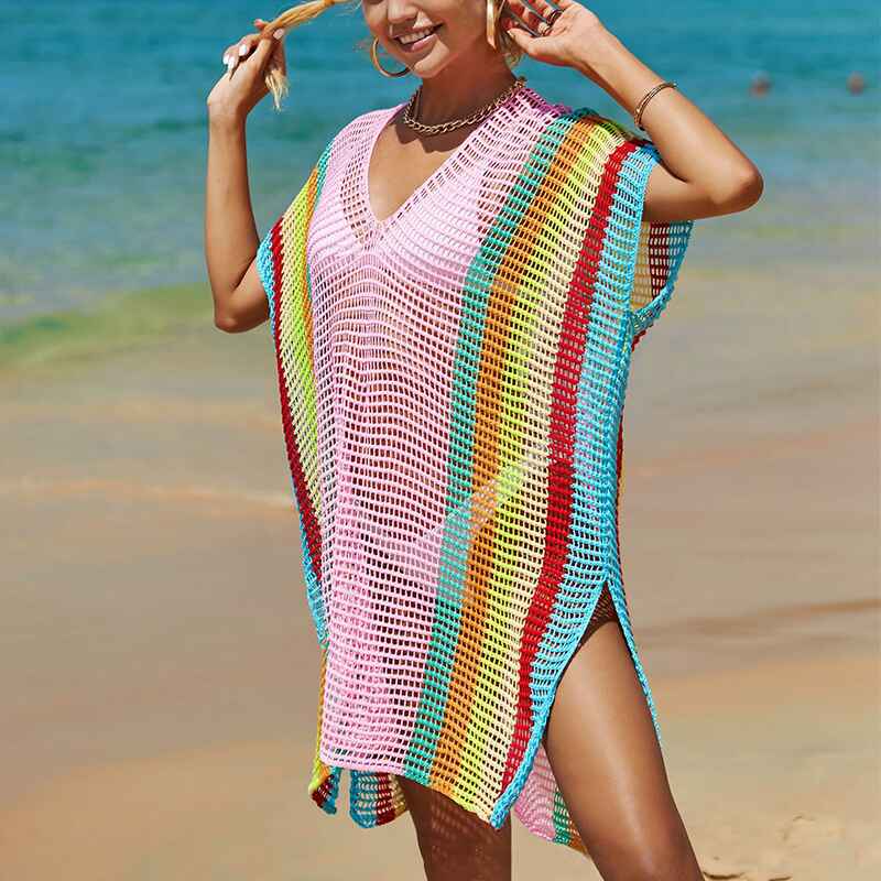 Beach Swimsuit Cover Up Bathing Suit Cover Ups Mesh Tassel Bikini Coverup Hollow Out Crochet Dress for Women K523